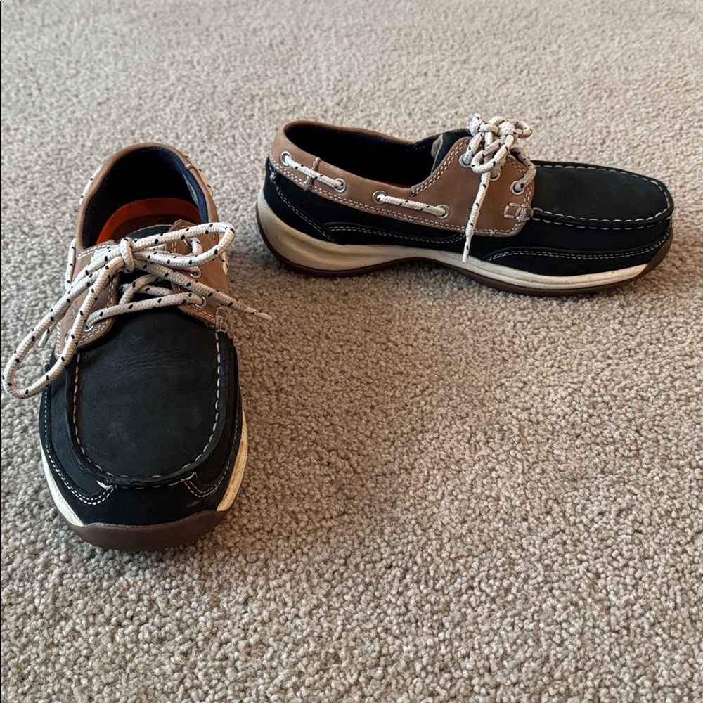 Rockport Loafers Sailing Club Navy Blue Tan Topsider Steel Toe‎ Shoes Women’s 8M